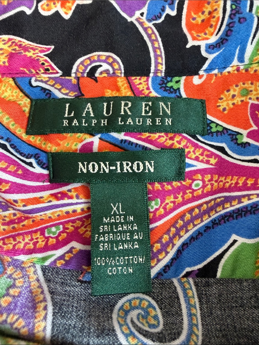 Lauren Ralph Lauren Black Multicolor Paisley LS Cotton NonIron ButtonDown Sz XL - Picture 7 of 7